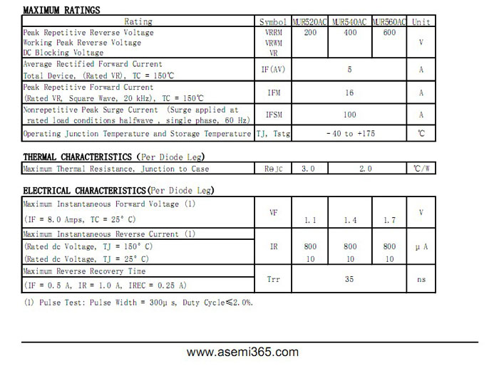 ASEMI超快恢復二極管MUR560AC