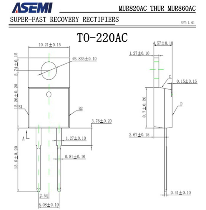 ASEMI超快恢復MUR820AC