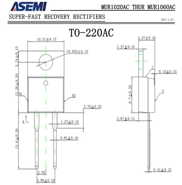 ASEMI超快恢復MUR1020AC