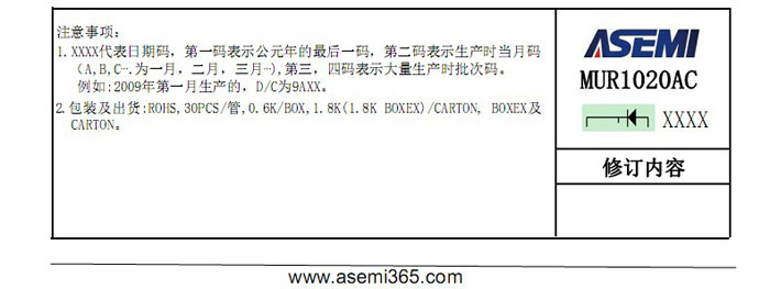 ASEMI超快恢復MUR1020AC
