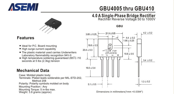 ASEMI品牌GBU406規(guī)格書