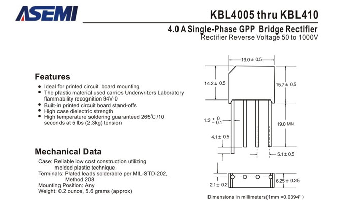 ASEMI品牌KBL410規格書