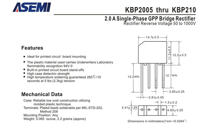 ASEMI品牌KBP210規格書