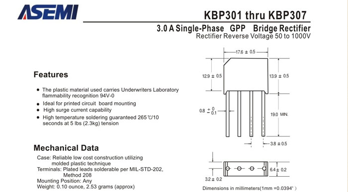 ASEMI品牌KBP307規格書
