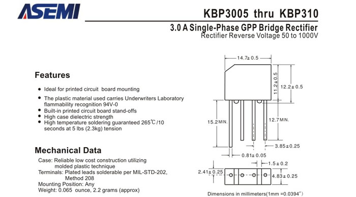 ASEMI品牌KBP310規格書