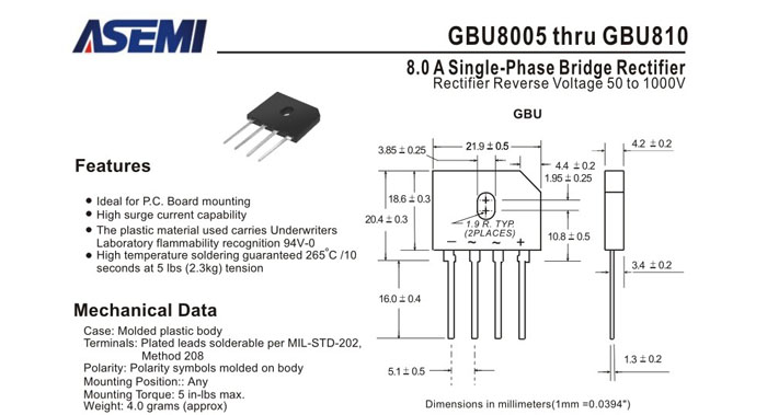 ASEMI品牌GBU810規格書