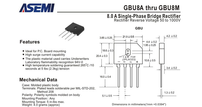 ASEMI品牌GBU8J規格書