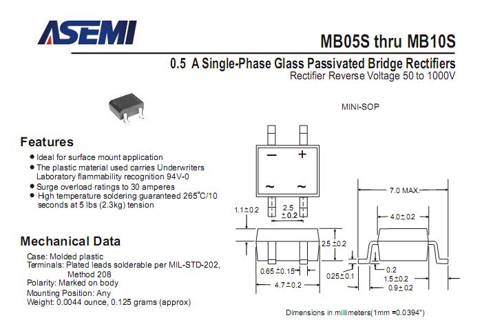 ASEMI品牌MB6S參數規格書