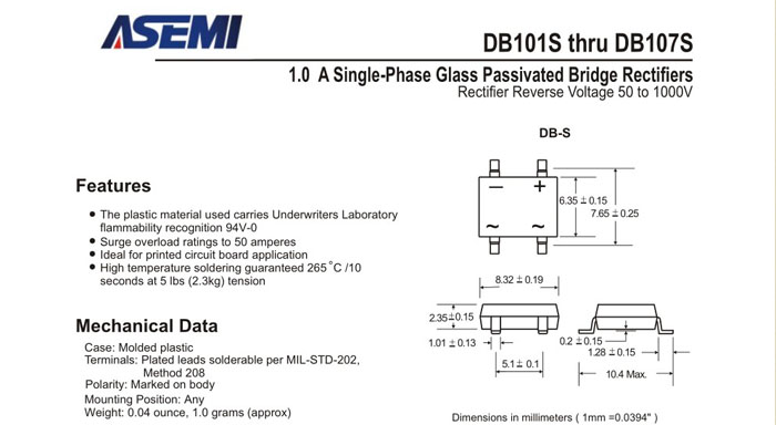 ASEMI品牌DB107S規格書