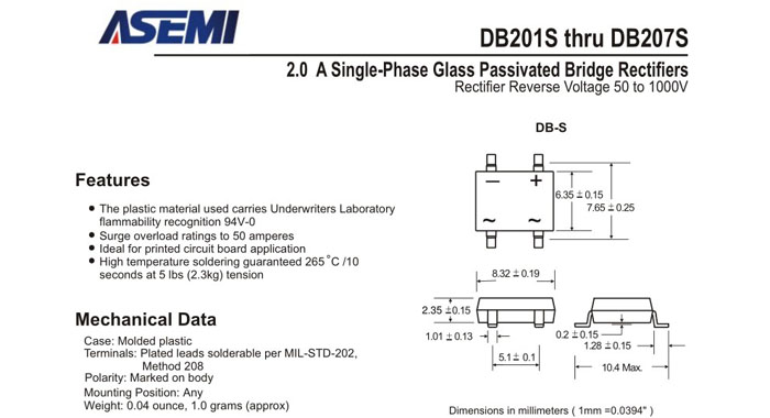 ASEMI品牌DB206S規格書