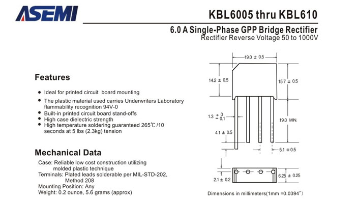 ASEMI品牌KBL608規格書