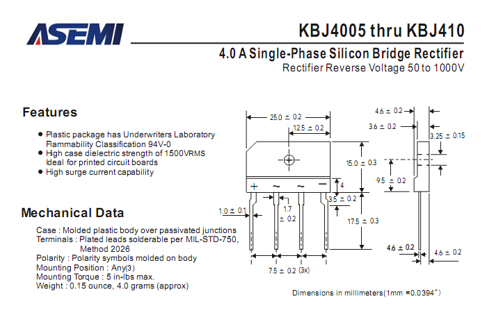 ASEMI整流橋KBJ410中文資料
