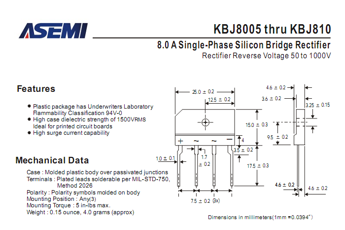 ASEMI整流橋KBJ810中文資料