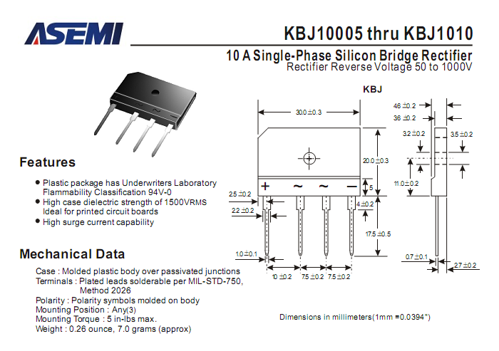 ASEMI整流橋KBJ1010中文資料