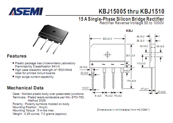 ASEMI整流橋KBJ1510中文資料