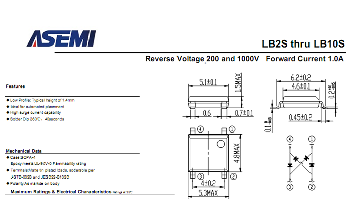 ASEMI品牌LB10S參數規格書
