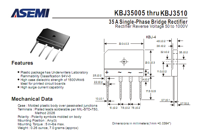 ASEMI整流橋KBJ3510中文資料