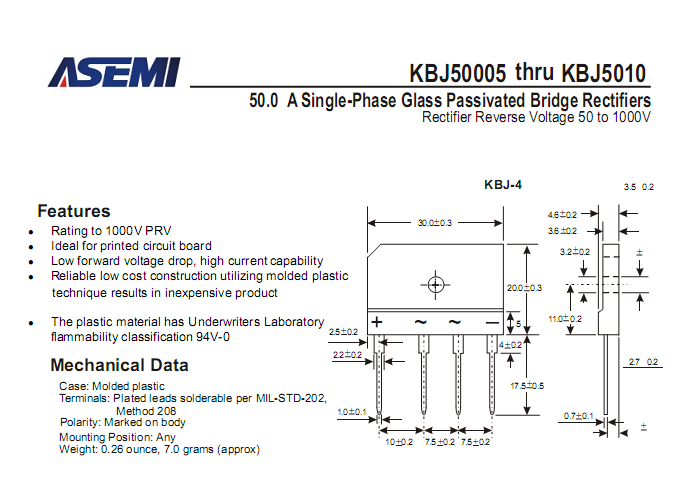 ASEMI整流橋KBJ5010中文資料