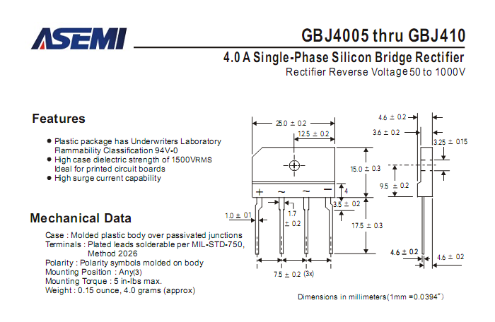 ASEMI整流橋GBJ410中文資料