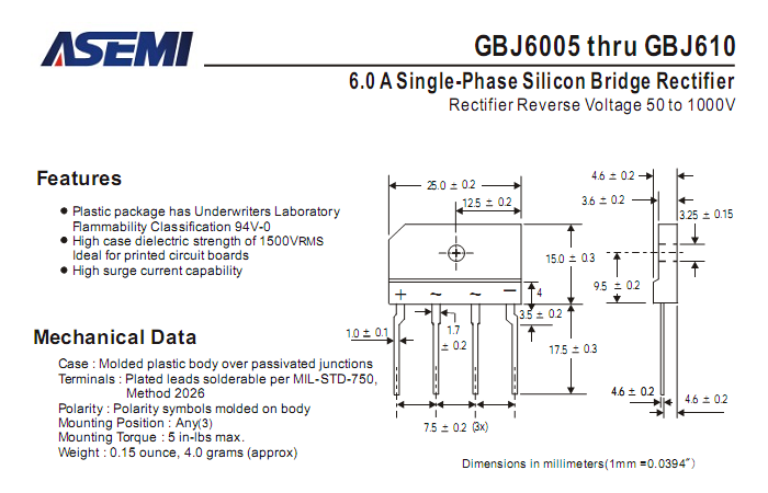 ASEMI整流橋GBJ610中文資料