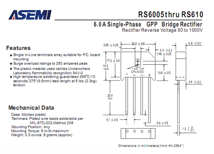 ASEMI品牌RS608參數規格書