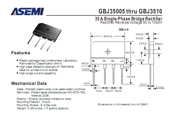 ASEMI整流橋GBJ3510中文資料