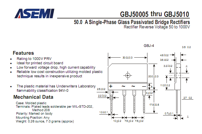 ASEMI整流橋GBJ5010中文資料