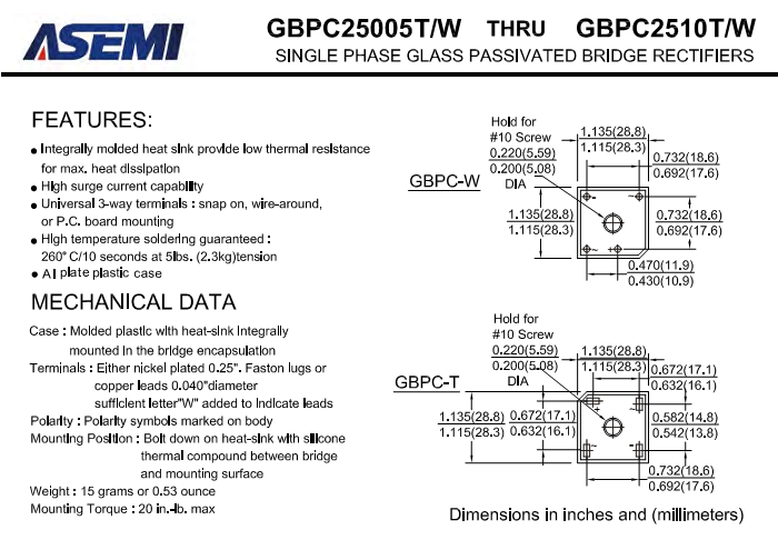 ASEMI品牌GBPC2510中文資料