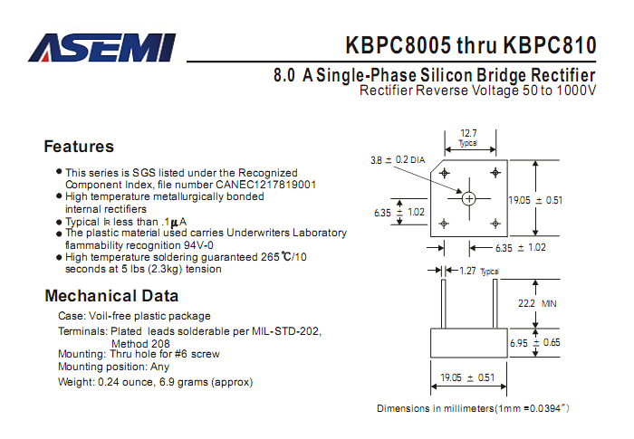 ASEMI品牌KBPC810中文資料
