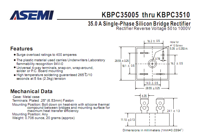ASEMI品牌KBPC3510中文資料