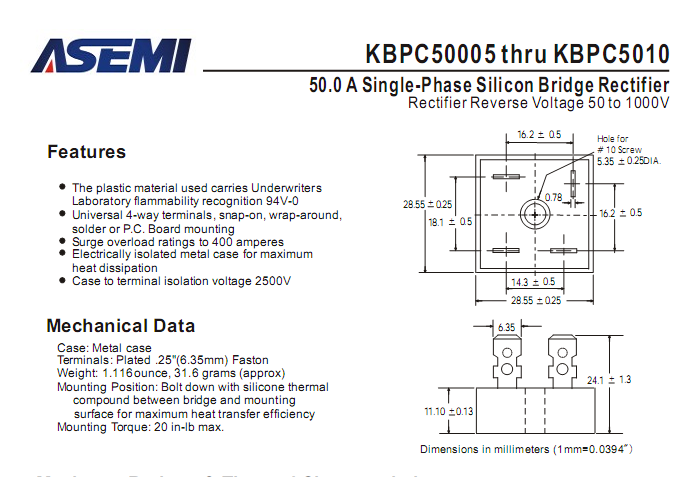 ASEMI品牌KBPC5010中文資料