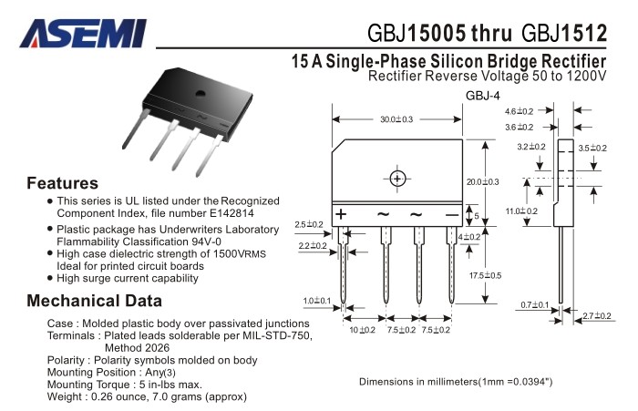 ASEMI整流橋GBJ1512中文資料