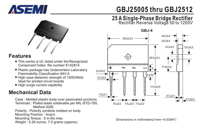 ASEMI整流橋GBJ2512中文資料
